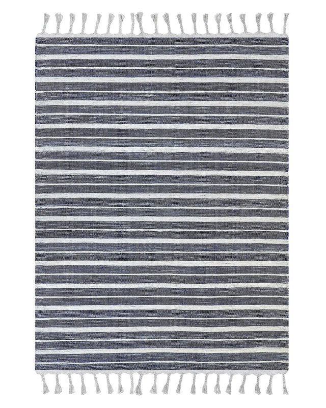 Area Rug Blue Fabric 140 x 200 cm Living Room Bedroom Stripe Pattern Modern Beliani