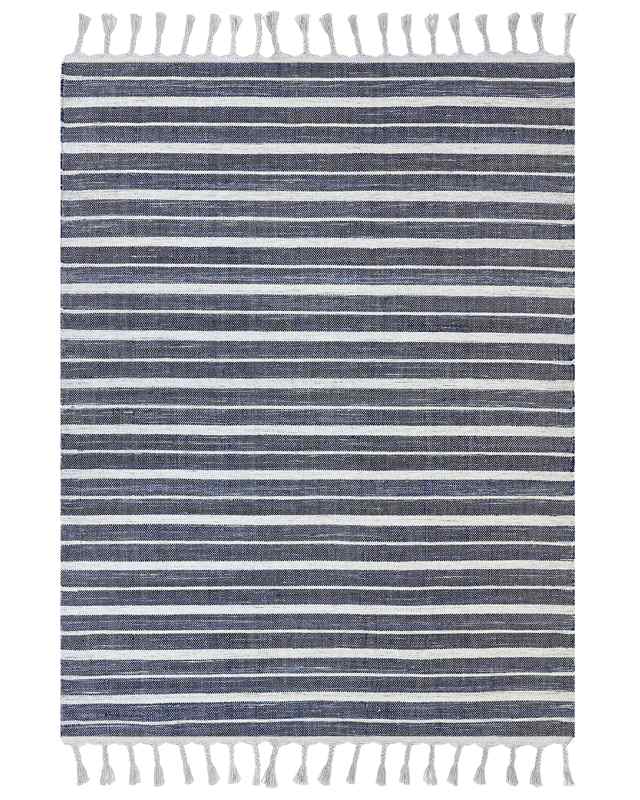 Area Rug Blue Fabric 160 x 230 cm Living Room Bedroom Stripe Pattern Modern Beliani