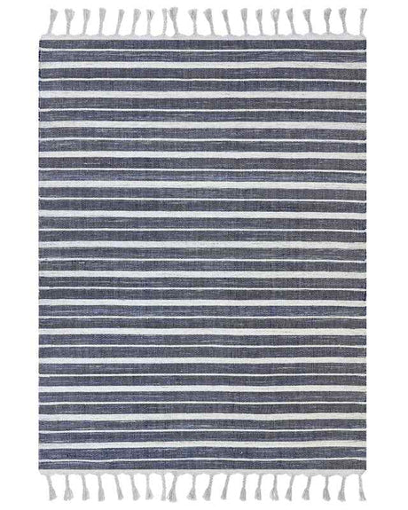 Area Rug Blue Fabric 160 x 230 cm Living Room Bedroom Stripe Pattern Modern Beliani