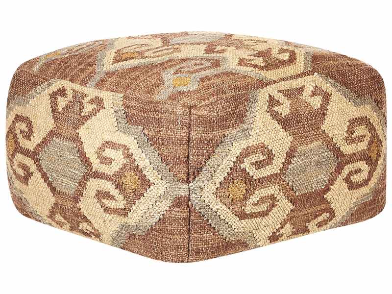 Pouffe Multicolour Jute Wool 50 x 50 x 30 cm Geometric Pattern Square Boho Modern Footstool Upholstered Seat Beliani