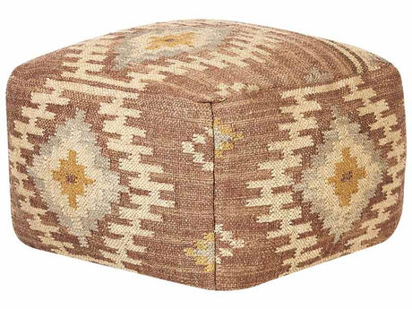 Pouffe Multicolour Jute Wool 50 x 50 x 30 cm Geometric Pattern Square Boho Modern Footstool Upholstered Seat Beliani