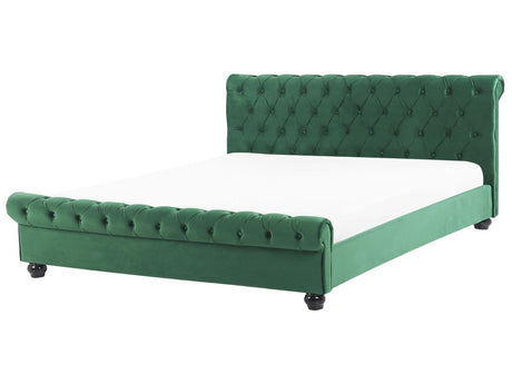 Waterbed Green Velvet Upholstery Black Wooden Legs EU King Size 5ft3 Buttoned Glam Beliani