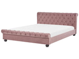 Waterbed Pink Velvet Upholstery Black Wooden Legs EU Super King Size 6ft Buttoned Glam Beliani