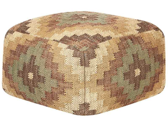 Pouffe Multicolour Jute and Wool 50 x 50 cm Oriental Pattern Kilim Style Washed Colurs  Beliani