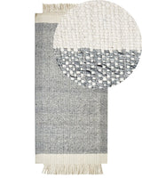 Area Rug Grey and Off-White Wool 80 x 150 cm Rectangular Hand Woven Modern Design Beliani