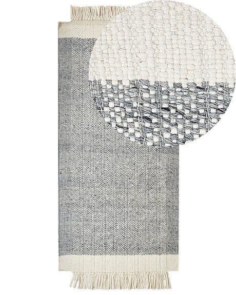 Area Rug Grey and Off-White Wool 80 x 150 cm Rectangular Hand Woven Modern Design Beliani