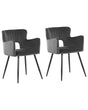 Set of 2 Chairs Dining Chair Dark Grey Velvet with Armrests Cut-Out Backrest Black Metal Legs Beliani