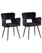 Set of 2 Chairs Dining Chair Black Velvet with Armrests Cut-Out Backrest Black Metal Legs Beliani