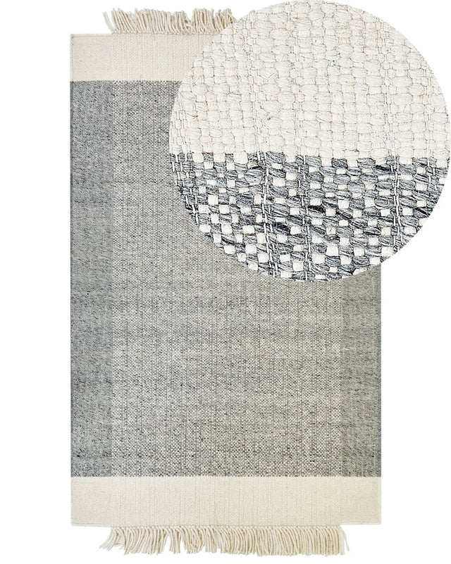 Area Rug Grey and Off-White Wool 160 x 230 cm Rectangular Hand Woven Modern Design Beliani