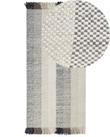 Area Rug Off-White Wool 80 x 150 cm Rectangular Hand Woven with Tassels Modern Design Beliani