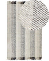Area Rug Off-White Wool 140 x 200 cm Rectangular Hand Woven with Tassels Modern Design Beliani