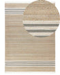 Area Rug Beige and Grey Jute 160 x 230 cm Rectangular Dhurrie with Tassels Striped Pattern Handwoven Boho Style Hallway Beliani