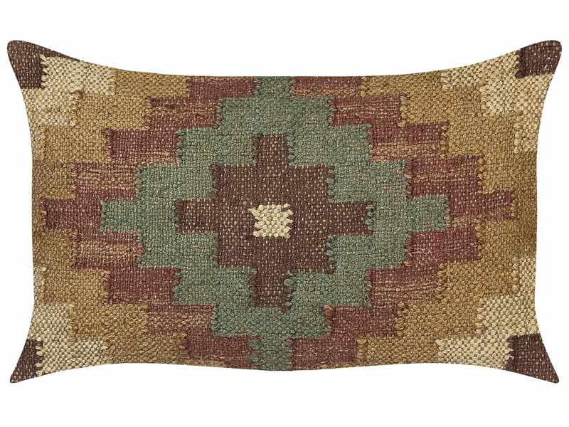 Scatter Cushion Multicolour Jute and Wool 30 x 50 cm Oriental Pattern Kilim Style Washed Colurs  Beliani