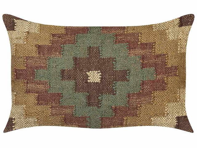 Scatter Cushion Multicolour Jute and Wool 30 x 50 cm Oriental Pattern Kilim Style Washed Colurs  Beliani