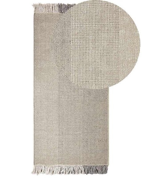 Rug Grey Wool Cotton 80 x 150 cm Hand Woven Flat Weave with Tassels Beliani