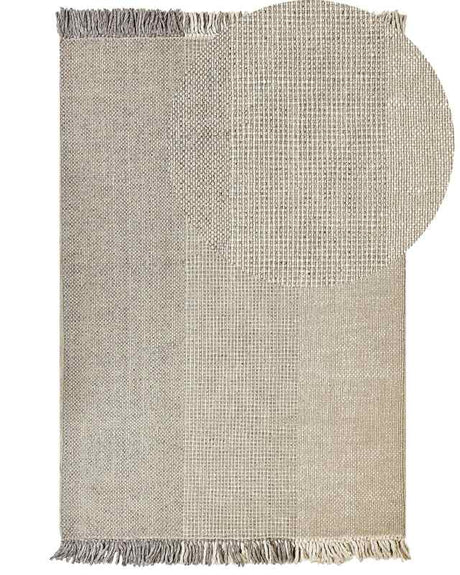 Rug Grey Wool Cotton 140 x 200 cm Hand Woven Flat Weave with Tassels Beliani