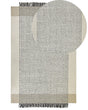 Rug Beige and Black Wool Cotton 140 x 200 cm Hand Woven Flat Weave with Tassels Beliani