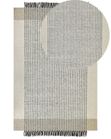 Rug Beige and Black Wool Cotton 200 x 300 cm Hand Woven Flat Weave with Tassels Beliani