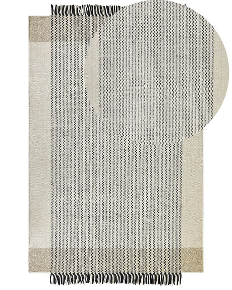 Rug Beige and Black Wool Cotton 200 x 300 cm Hand Woven Flat Weave with Tassels Beliani