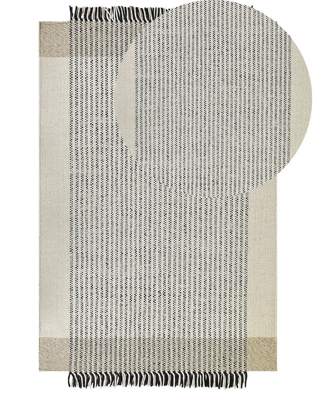 Rug Beige and Black Wool Cotton 200 x 300 cm Hand Woven Flat Weave with Tassels Beliani