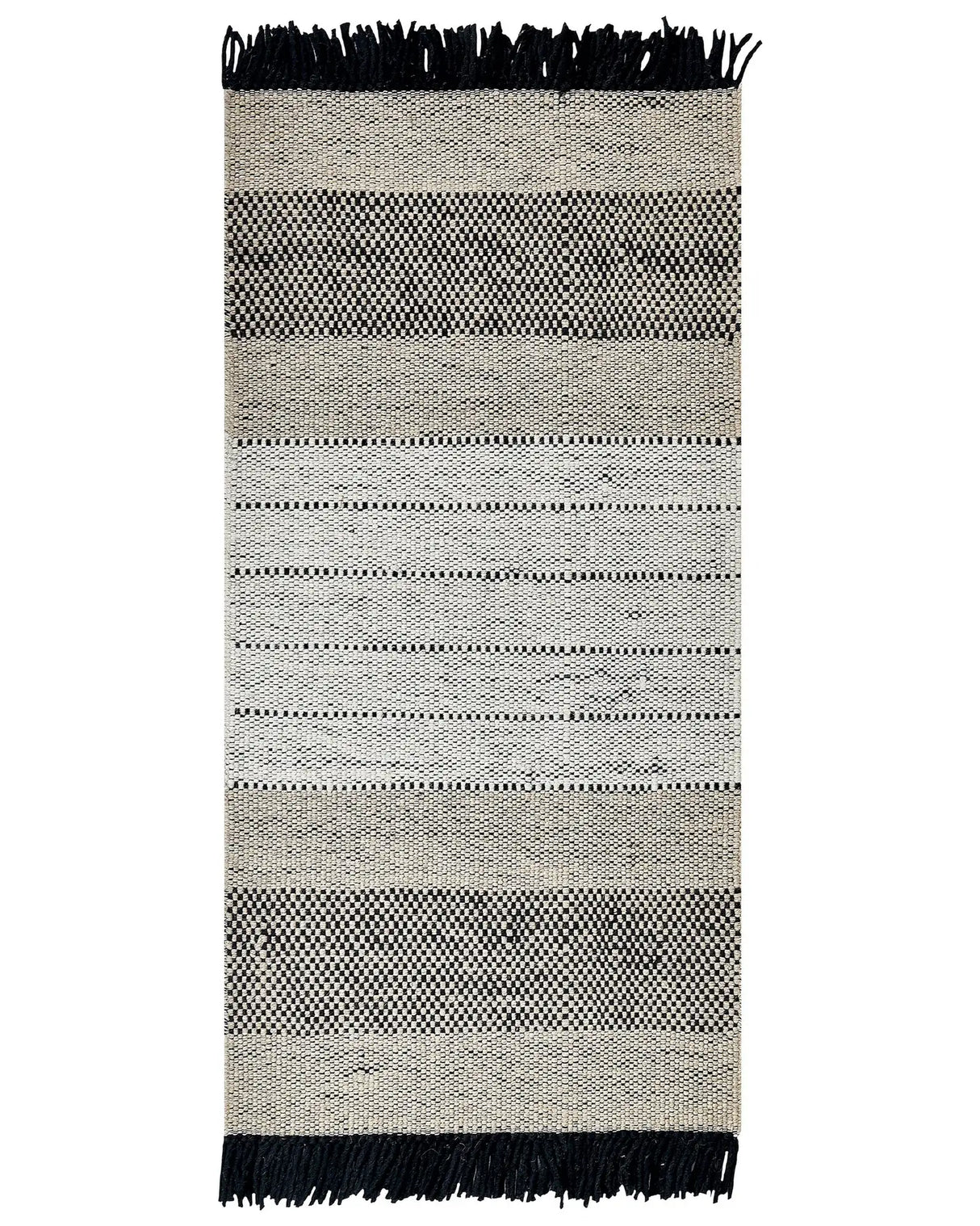 Rug Beige and Black Wool Cotton 80 x 150 cm Hand Woven Flat Weave with Tassels Beliani