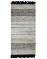 Rug Beige and Black Wool Cotton 80 x 150 cm Hand Woven Flat Weave with Tassels Beliani