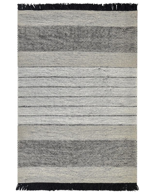 Rug Beige and Black Wool Cotton 160 x 230 cm Hand Woven Flat Weave with Tassels Beliani