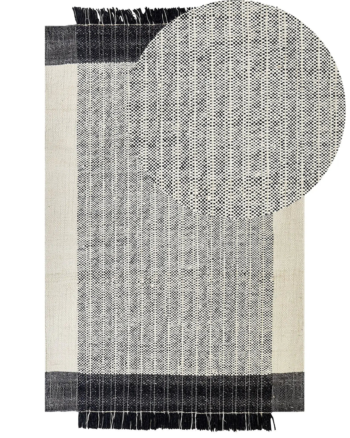 Rug White and Black Wool Cotton 140 x 200 cm Hand Woven Flat Weave with Tassels Beliani