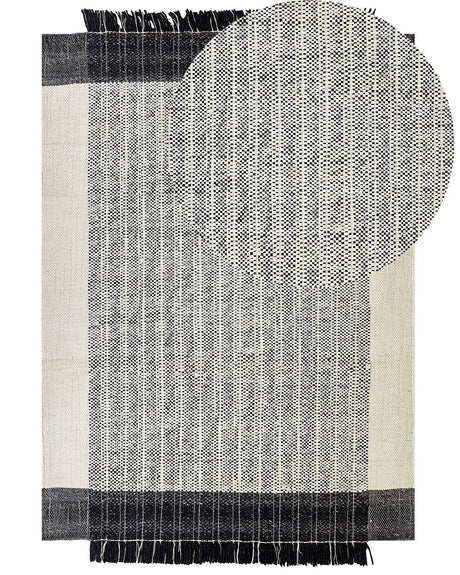 Rug White and Black Wool Cotton 160 x 230 cm Hand Woven Flat Weave with Tassels Beliani