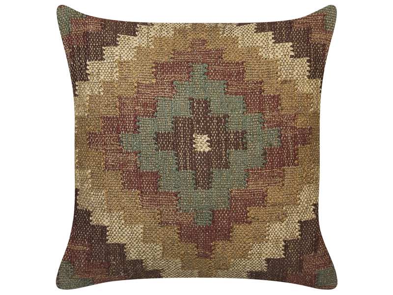 Scatter Cushion Multicolour Jute and Wool 45 x 45 cm Oriental Pattern Kilim Style Washed Colurs  Beliani