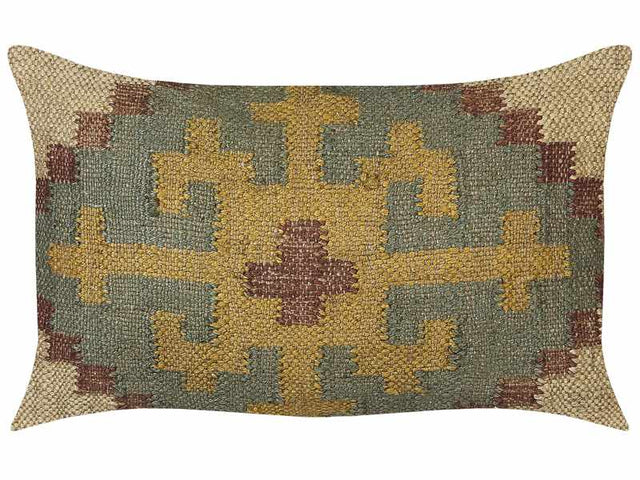 Scatter Cushion Multicolour Jute and Wool 30 x 50 cm Oriental Pattern Kilim Style Washed Colurs  Beliani