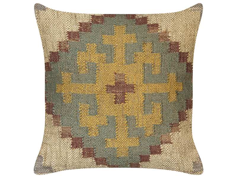 Scatter Cushion Multicolour Jute and Wool 45 x 45 cm Oriental Pattern Kilim Style Washed Colurs  Beliani