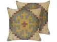 Set of 2 Scatter Cushions Multicolour Jute and Wool 45 x 45 cm Oriental Pattern Kilim Style Washed Out Earth Colours Beliani