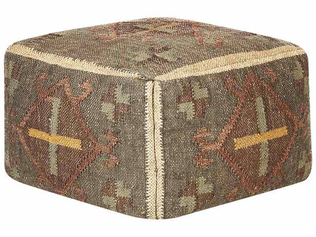 Pouffe Green Jute and Wool 50 x 50 cm Oriental Pattern Kilim Style Washed Colurs  Beliani