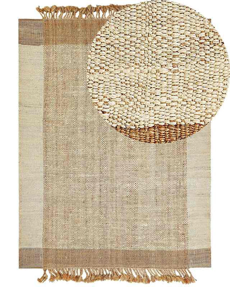 Area Rug Beige Jute 160 x 230 cm Rectangular with Tassels Geometric Pattern Handwoven Boho Style Bedroom Living Room Beliani