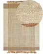 Area Rug Beige Jute 160 x 230 cm Rectangular with Tassels Geometric Pattern Handwoven Boho Style Bedroom Living Room Beliani