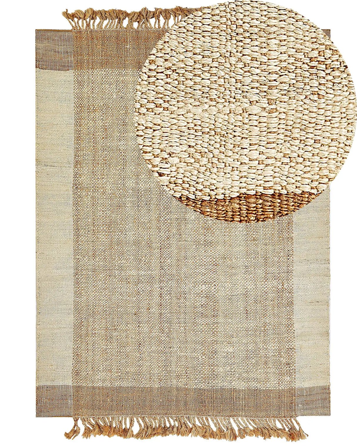 Area Rug Beige Jute 200 x 300 cm Rectangular with Tassels Geometric Pattern Handwoven Boho Style Bedroom Living Room Beliani