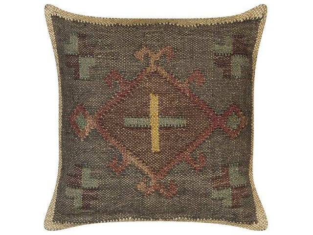 Scatter Cushion Green Jute and Wool 45 x 45 cm Oriental Pattern Kilim Style Faded Colurs  Beliani