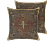 Scatter Cushions Set Green Jute and Wool 45 x 45 cm Oriental Pattern Kilim Style Faded Colurs Beliani