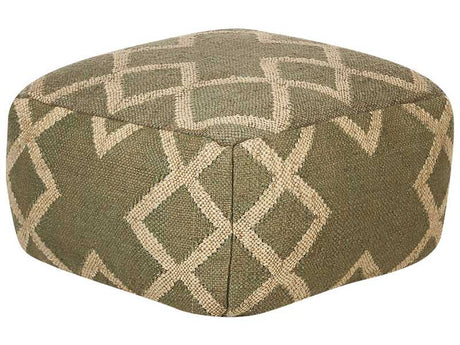 Pouffe Green and Beige Jute and Wool 50 x 50 cm Geometric Pattern Style Washed Out Colurs  Beliani