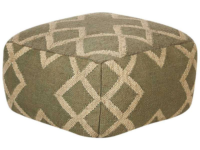 Pouffe Green and Beige Jute and Wool 50 x 50 cm Geometric Pattern Style Washed Out Colurs  Beliani