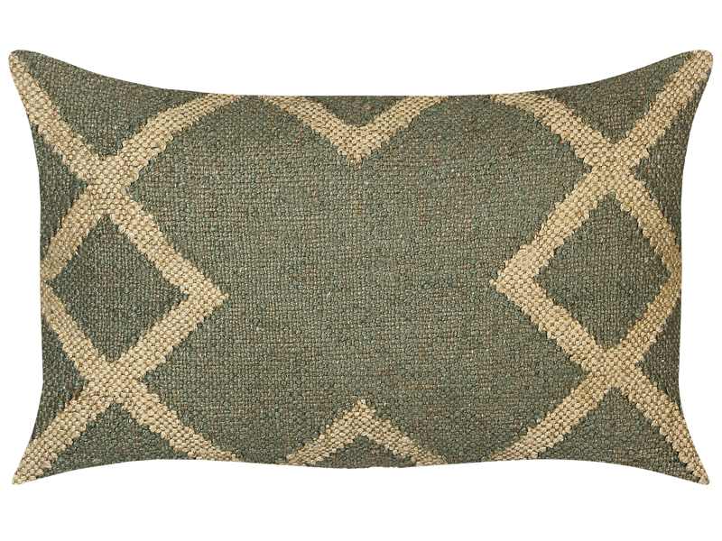 Scatter Cushion Green and Beige Jute and Wool 30 x 50 cm Geometric Pattern Faded Colours  Beliani