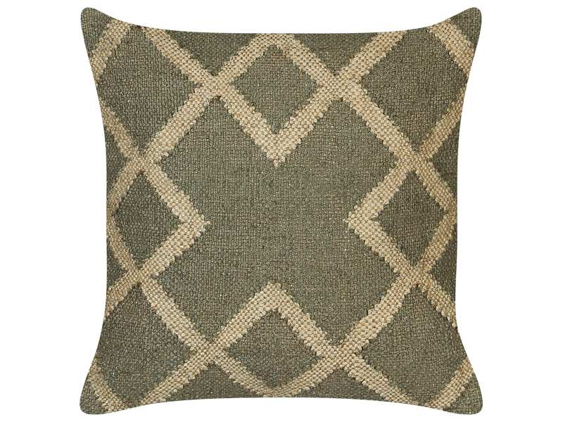 Scatter Cushion Green and Beige Jute and Wool 45 x 45 cm Geometric Pattern Faded Colours  Beliani