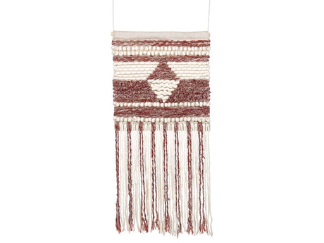 Wall Hanging Red Beige Wool Handwoven with Tassels Geometric Pattern Boho Style Living Room Bedroom Beliani