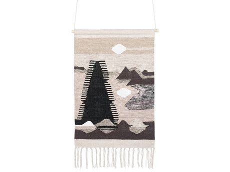 Wall Hanging Beige and Black Cotton Handwoven with Decorative Tassels Landscape Motif Boho Style Living Room Bedroom Beliani