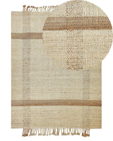 Area Rug Beige Jute 140 x 200 cm Rectangular with Tassels Geometric Pattern Handwoven Boho Style Bedroom Living Room Beliani