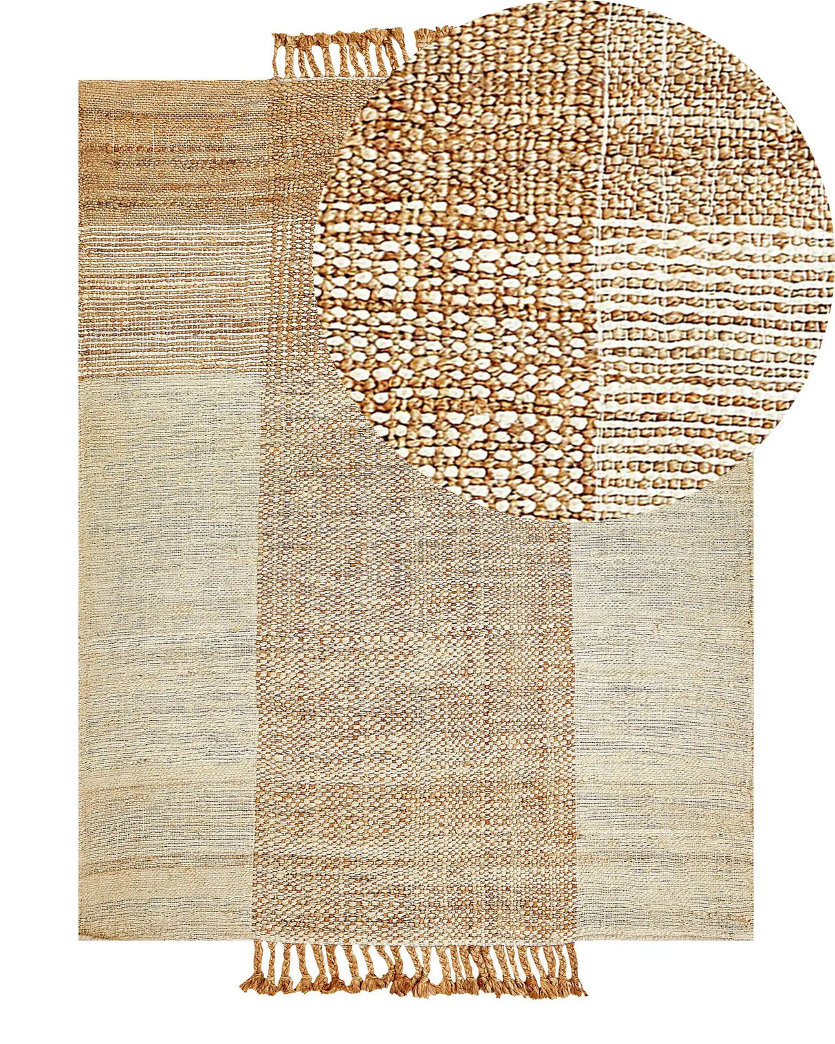 Area Rug Beige Jute 140 x 200 cm Rectangular with Tassels Geometric Pattern Handwoven Boho Style Bedroom Living Room Beliani