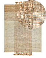 Area Rug Beige Jute 140 x 200 cm Rectangular with Tassels Geometric Pattern Handwoven Boho Style Bedroom Living Room Beliani