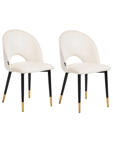 Set of 2 Dining Chairs Light Beige Velvet Upholstery Black Legs Retro Glamour Beliani