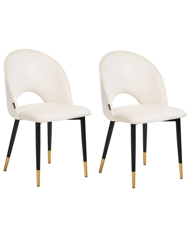 Set of 2 Dining Chairs Light Beige Velvet Upholstery Black Legs Retro Glamour Beliani